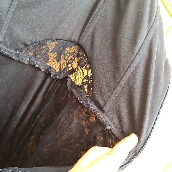 Xscape Womens Navy Lace Off-The-Shoulder Hi-Low Midi Dress Petites 2P  Pre-owne - Picture 13 of 16